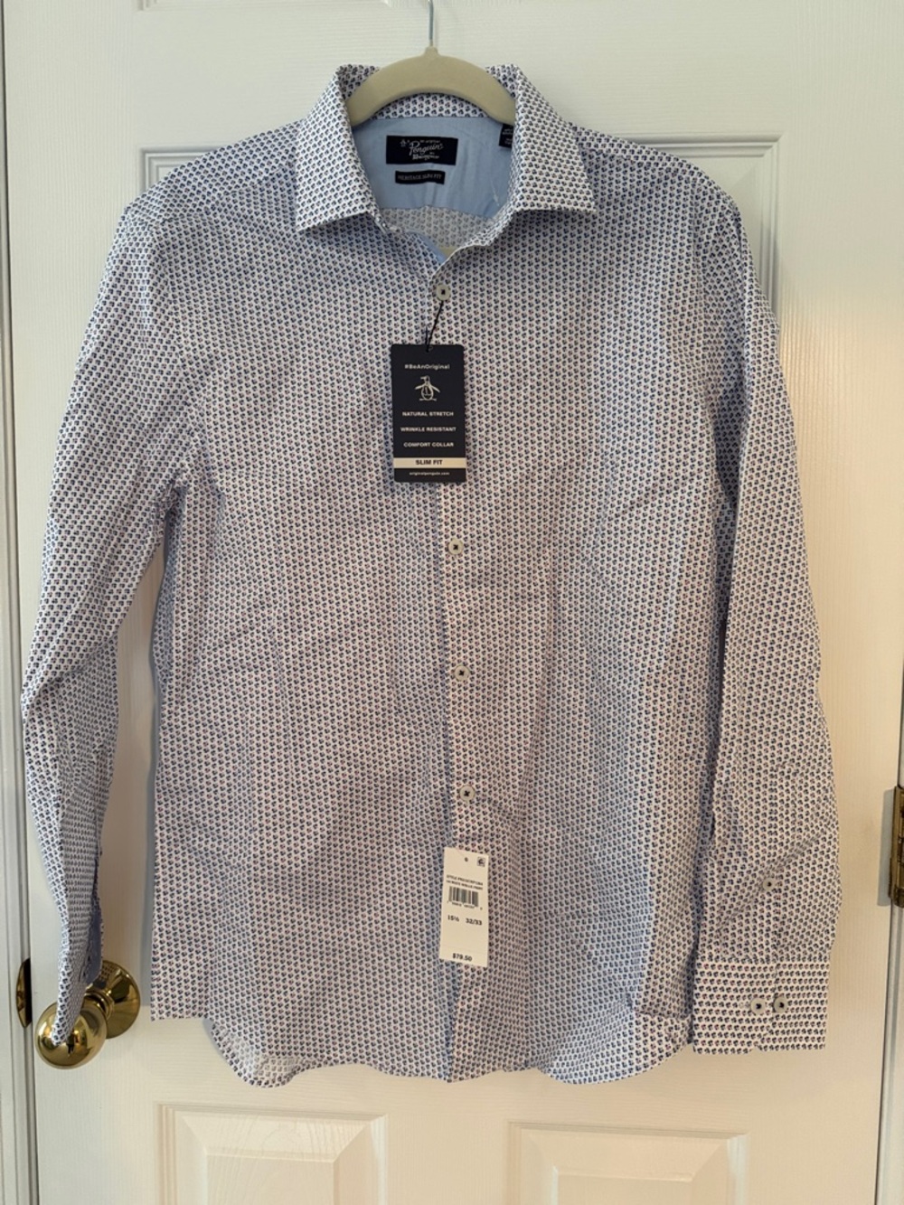 Original Penguin White Shirt with Navy Geo Print - Men's